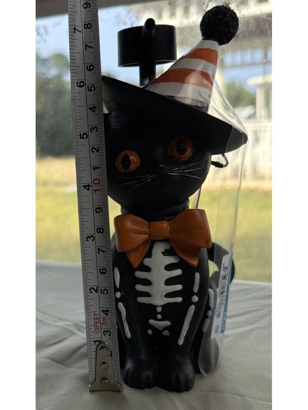 New Black Cat Skeleton With Orange Witch Hat Halloween Soap Dispenser Spooky